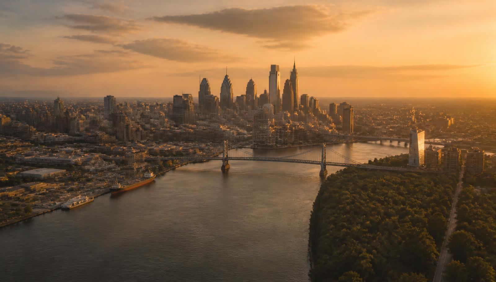 Philadelphia skyline at sunset